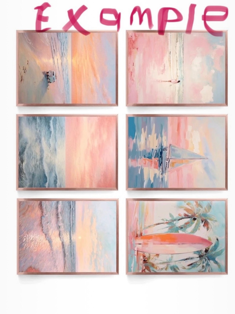 Set of 6 beach and coastal-themed decorative canvases- Unframed